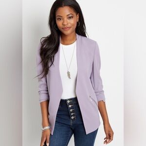 Maurices Lilac Ruched Sleeve Open-Front Blazer XL